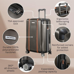 Ricardo Beverly Hills Montecito 2.0 Hardside with Dual Spinning Wheels, Expandable with Comfort Grip for Easy Packing and Moving, Men and Women ( Graphite , Check-In Large 29-Inch ) Graphite Check In Large 29 Inch U1