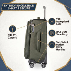 Ricardo Beverly Hills Ashbury Softside Luggage, Expandable Suitcase, Lightweight Sustainable rPET Travel Bag with TSA Lock & Dual Spinner Wheels, 24-inch Medium Check-in ( Pine , Check-In Medium 24-Inch ) Pine Check In Medium 24 Inch U1