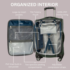 Ricardo Beverly Hills Avalon Softside Luggage Made with Sustainable 100% Recycled PET (rPET), Lightweight, Eco-Friendly Travel, Expandable, Dual Spinner Wheels ( Storm Blue , 20-inch ) Storm Blue 20 Inch U4