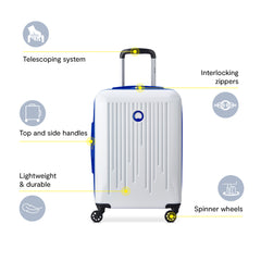 Delsey Paris Christine Hardside Expandable Luggage with Spinner Wheels ( White with Blue Trim , Carry On 20 Inch ) White with Blue Trim Carry On 20 Inch U1