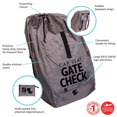 J.L. Childress DELUXE Gate Check Bag for Car Seats - Premium Heavy-Duty Durable Air Travel Bag, Backpack Straps - Fits Convertible Car Seats, Infant carriers & Booster Seats ( Grey , 1 Count (Pack of 1) ) Grey 1 Count Pack Of 1 U1