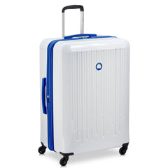 Delsey Paris Christine Hardside Expandable Luggage with Spinner Wheels ( White with Blue Trim , Checked-Large 28 Inch ) White with Blue Trim Checked Large 28 Inch U3