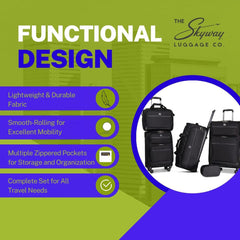 Skyway Luggage Seville Softside 5-Piece Travel Luggage Weather & Abrasion Resistant, Expandable with Spinner Wheels ( Black , 5-Piece Set ) Black 5 Piece Set U1