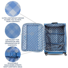 Travelpro Maxlite 5 Softside Expandable Luggage with 4 Spinner Wheels, Lightweight Suitcase, Men and Women Azure Blue Checked Large 29 Inch U1