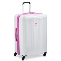Delsey Paris Christine Hardside Expandable Luggage with Spinner Wheels ( White with Mauve Trim , Checked-Large 28 Inch ) White with Mauve Trim Checked Large 28 Inch U3