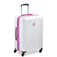 Delsey Paris Christine Hardside Expandable Luggage with Spinner Wheels ( White with Mauve Trim , Checked-Medium 24 Inch ) White with Mauve Trim Checked Medium 24 Inch U2