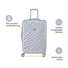 Delsey Alexis Lightweight Luggage, 4-Wheel Spinners Hardshell Suitcase, Expandable with TSA Lock ( Platinum/Rose Gold , Checked-Medium 25-Inch ) Platinum/Rose Gold Checked Medium 25 Inch U8