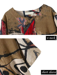 FTCayanz Women's Casual Midi Dresses Short Sleeve Loose Print T Shirt Dress with Pockets Brown XX-Large U1