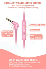 New bee Kids Headphones for School with Microphone KH20 Wired HD Stereo Safe Volume Limited 85dB/94dB Foldable Lightweight On-Ear Headphone for Girl/Mac/Android/Kindle/Tablet/Pad (Pink) U1