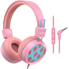 New bee Kids Headphones for School with Microphone KH20 Wired HD Stereo Safe Volume Limited 85dB/94dB Foldable Lightweight On-Ear Headphone for Girl/Mac/Android/Kindle/Tablet/Pad (Pink) U1