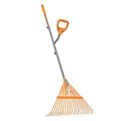 ErgieShovel ERG-LFRK24 Strain Reducing Impact Resistant Leaf Rake, 24 Steel Tines w/ 2-in Teeth, 54-Inch Shaft, w/Patented Ergonomic Second Handle, Gray/Orange U1