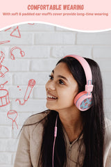 New bee Kids Headphones for School with Microphone KH20 Wired HD Stereo Safe Volume Limited 85dB/94dB Foldable Lightweight On-Ear Headphone for Girl/Mac/Android/Kindle/Tablet/Pad (Pink) U1