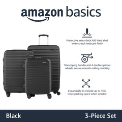 Amazon Basics 3-Piece Set Hardside Spinner, Black U1
