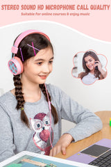 New bee Kids Headphones for School with Microphone KH20 Wired HD Stereo Safe Volume Limited 85dB/94dB Foldable Lightweight On-Ear Headphone for Girl/Mac/Android/Kindle/Tablet/Pad (Pink) U1