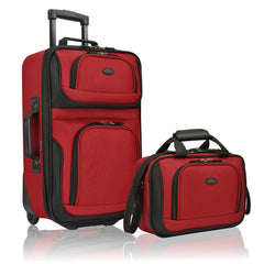 U.S. Traveler Rio Rugged Fabric Expandable Carry-On Luggage Set, Red, 2 Count(Pack of 1) U1