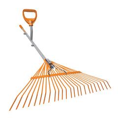ErgieShovel ERG-LFRK24 Strain Reducing Impact Resistant Leaf Rake, 24 Steel Tines w/ 2-in Teeth, 54-Inch Shaft, w/Patented Ergonomic Second Handle, Gray/Orange U1
