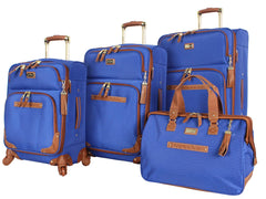 steve madden Designer Luggage Collection - 4 Piece Softside Expandable Lightweight Spinner Suitcase Set - Travel Set includes a Tote Bag, 20-Inch Carry on, 24 & 28 Inch Checked Suitcases (Blue) U1