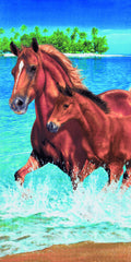 Bahia Collection by Dohler Horses in The Water Velour Brazilian Beach Towel 30x60 Inches U1