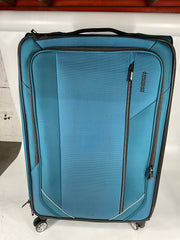 AMERICAN TOURISTER Zoom Turbo Softside Expandable Spinner Wheel Luggage - Teal Blue/Checked-Large 28-Inch