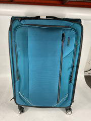 AMERICAN TOURISTER Zoom Turbo Softside Expandable Spinner Wheel Luggage - Teal Blue/Checked-Large 28-Inch