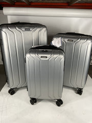NONSTOP NEW YORK Luggage Expandable Spinner Wheels hard side shell Travel Suitcase Set 3 Piece Lightweight, TSA Lock, Double USB Port + 2 packing cubes - Silver/3-Piece Set (20/24/28)
