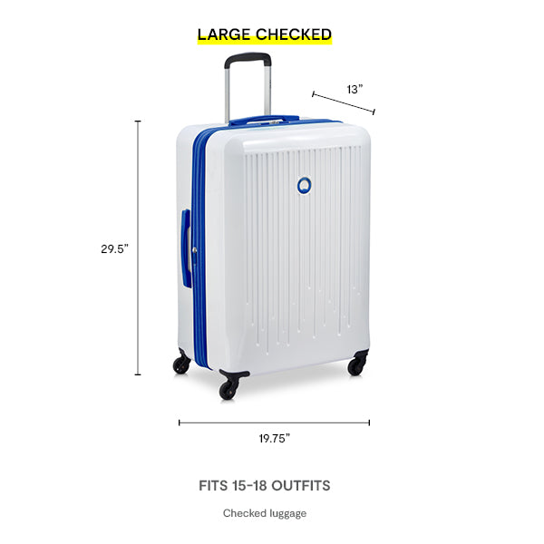 Delsey Paris Christine Hardside Expandable Luggage with Spinner Wheels ( White with Blue Trim , Checked-Large 28 Inch ) White with Blue Trim Checked Large 28 Inch U3