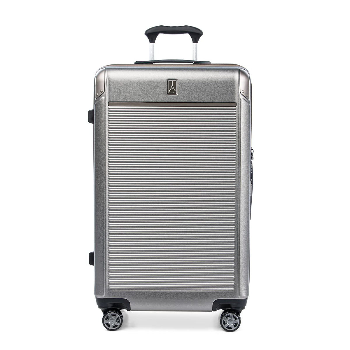 Travelpro Platinum Elite Hardside Expandable Spinner Wheel Luggage TSA Lock Hard Shell Polycarbonate Suitcase Metallic Sand Checked Large 28 Inch U1