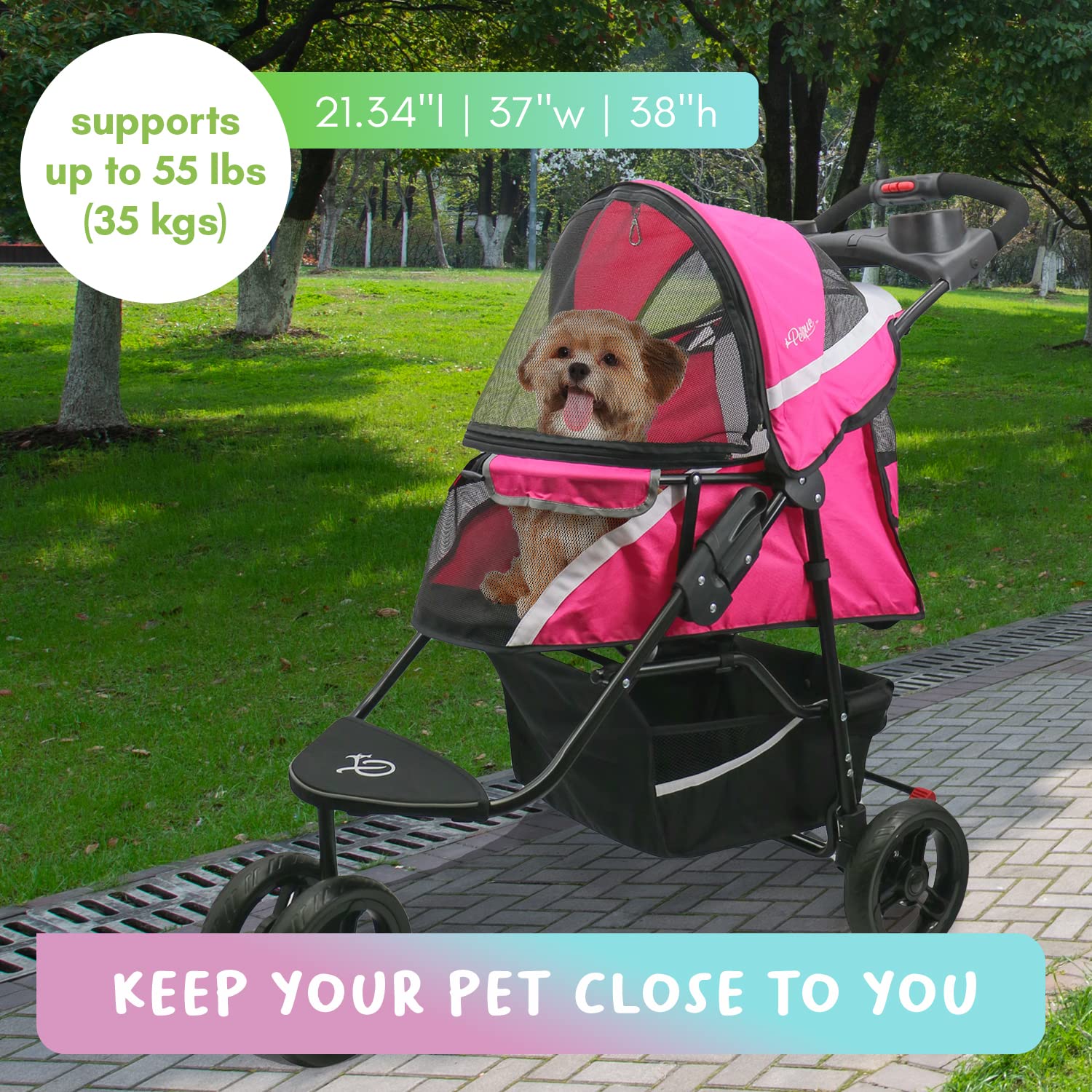 Petique Revolutionary Stroller, Dog Cart for Small to Medium Size Pets, Ventilated Pet Jogger for Cats & Dogs ( Gray , One Size ) Gray One Size U1