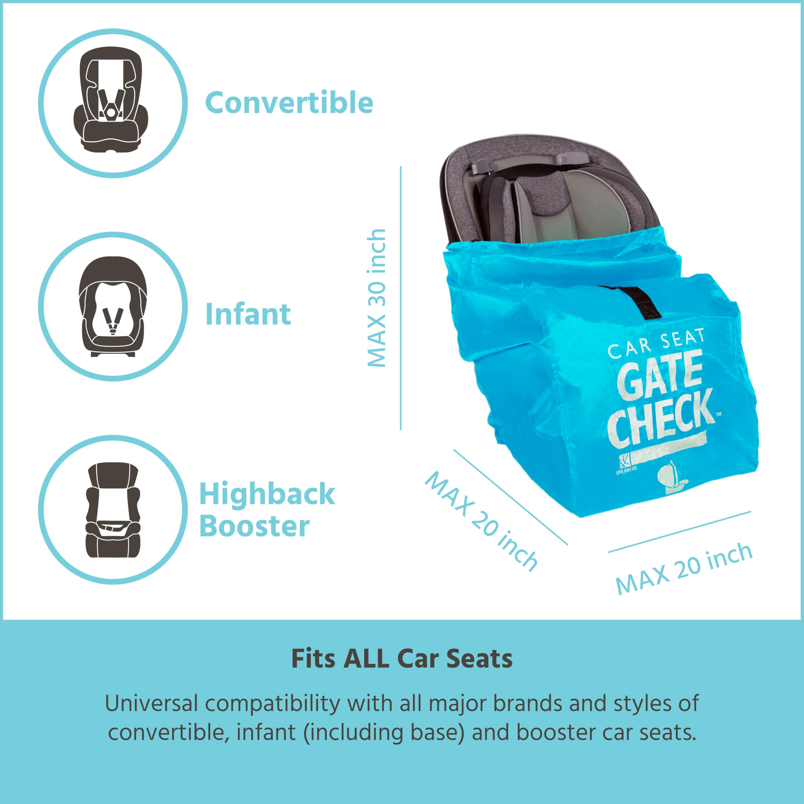 J.L. Childress Gate Check Bag for Car Seats - Air Travel Bag - Fits Convertible Car Seats, Infant carriers & Booster Seats ( Neon Blue , One Size ) Neon Blue One Size U1