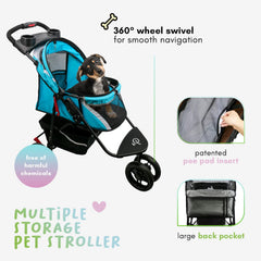 Petique Revolutionary Stroller, Dog Cart for Small to Medium Size Pets, Ventilated Pet Jogger for Cats & Dogs ( Gray , One Size ) Gray One Size U1