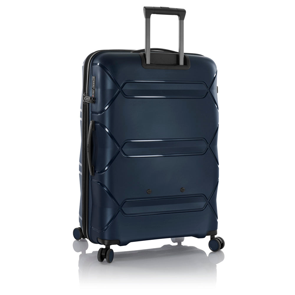 Heys Milos Durable and lightweight luggage, made with Duraflex impact-resistant material, TSA Combination Lock, Dual Spinner Wheels, and Expandable ( Navy , 30-Inch Checked-Large ) Navy 30 Inch Checked Large U1