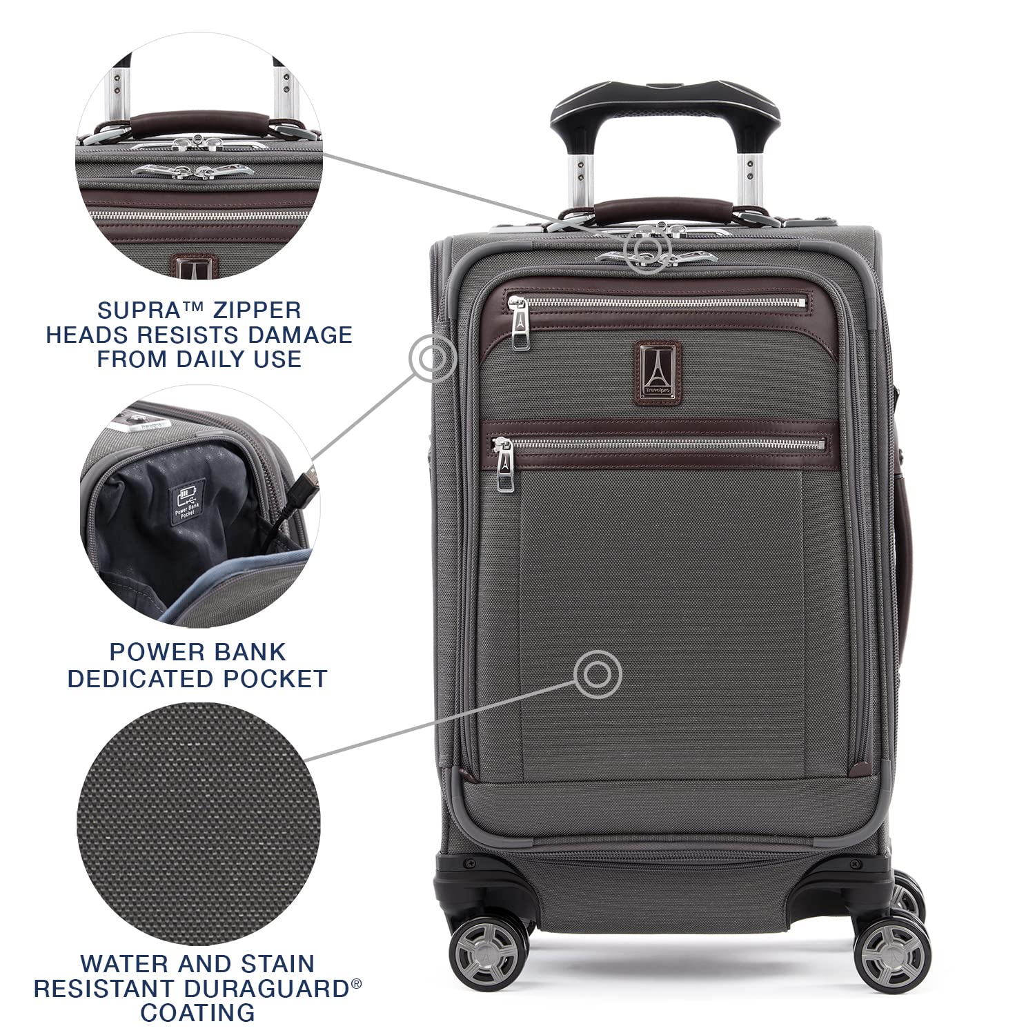 Travelpro Platinum Elite Softside Expandable Checked Luggage, 8 Wheel Spinner Large Suitcase, TSA Lock, Men and Women ( Vintage Grey , Carry-On 21-Inch ) Vintage Grey Carry On 21 Inch U7