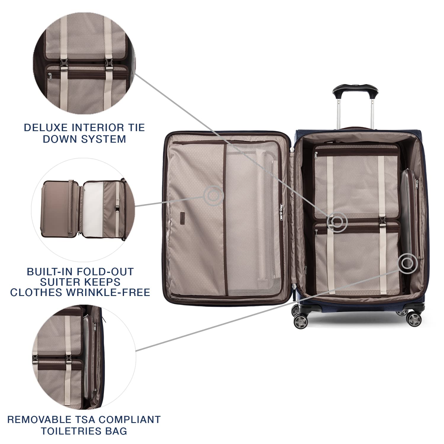 Travelpro Platinum Elite Softside Expandable Checked Luggage, 8 Wheel Spinner Large Suitcase, TSA Lock, Men and Women ( True Navy Blue , Checked-Large 29-Inch ) True Navy Blue Checked Large 29 Inch U10