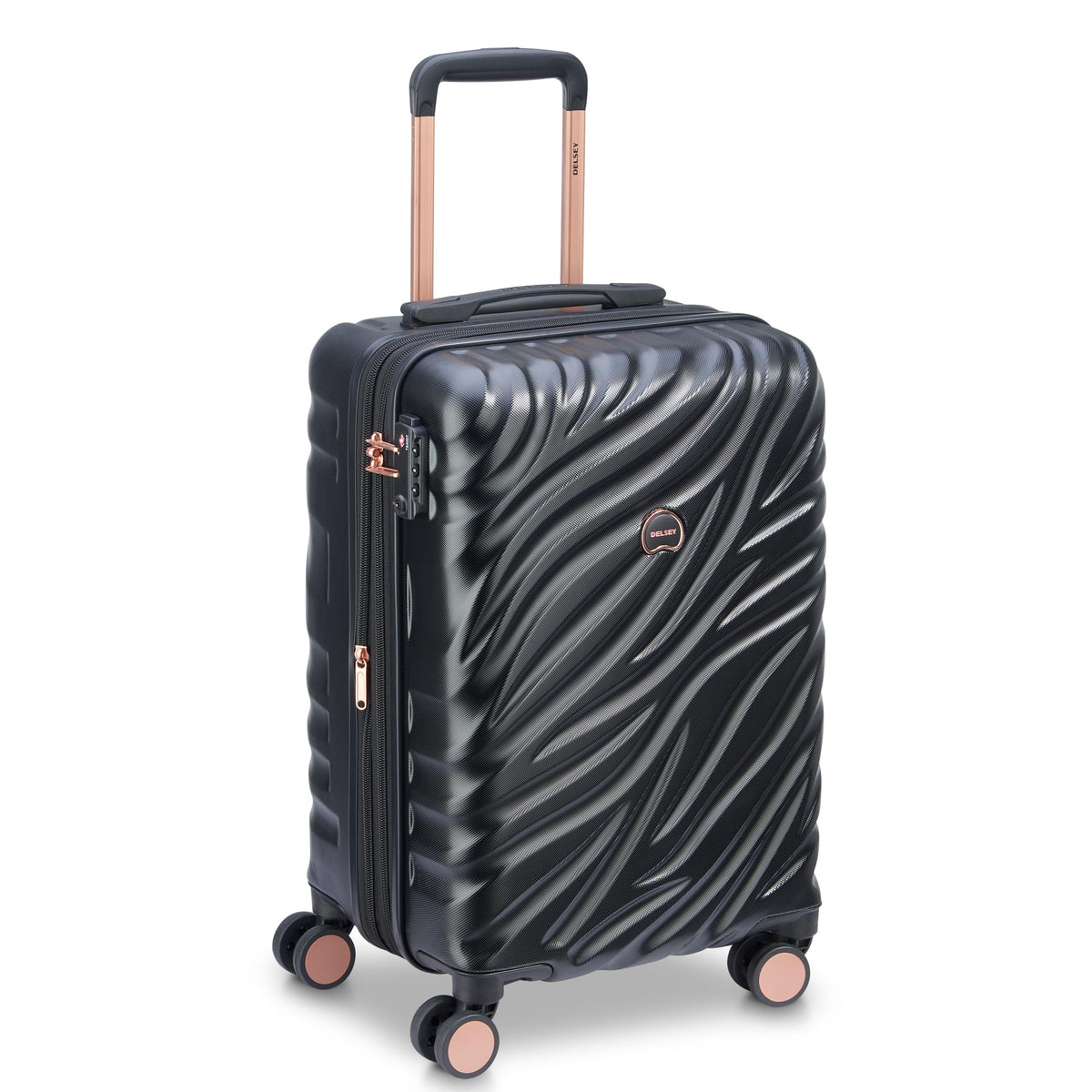 Delsey Alexis Lightweight Luggage, 4-Wheel Spinners Hardshell Suitcase, Expandable with TSA Lock  ( Black/Rose Gold , Carry-On 21-Inch ) Black/Rose Gold Carry On 21 Inch U5