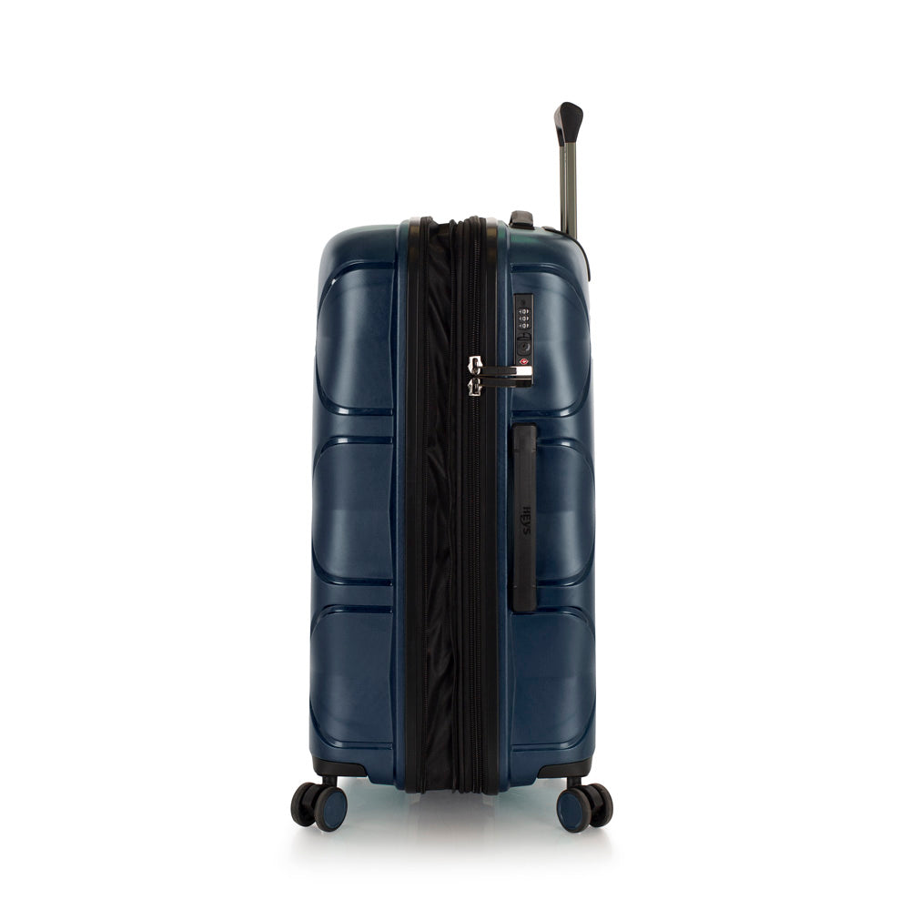 Heys Milos Durable and lightweight luggage, made with Duraflex impact-resistant material, TSA Combination Lock, Dual Spinner Wheels, and Expandable ( Navy , 26-Inch Checked-Medium ) Navy 26 Inch Checked Medium U1