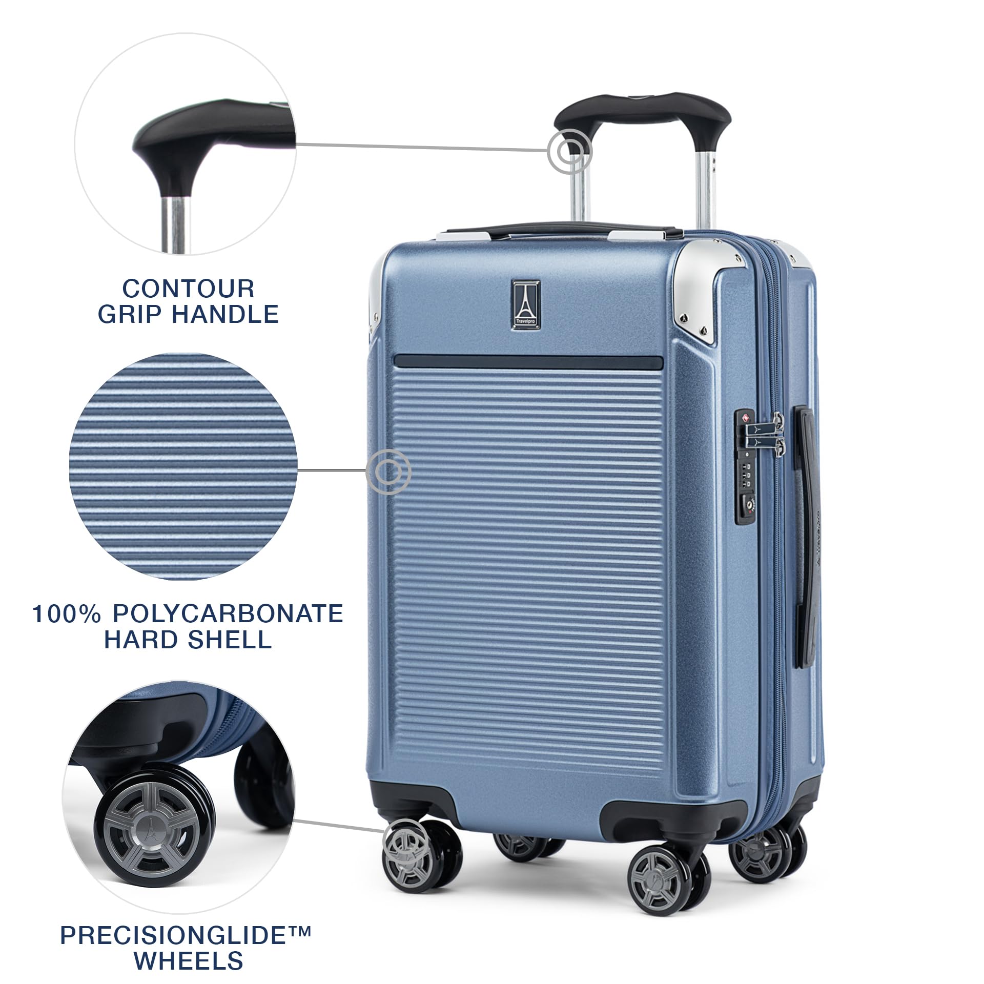 Travelpro Platinum Elite Hardside Expandable Spinner Wheel Luggage TSA Lock Hard Shell Polycarbonate Suitcase ( Dark Sky Blue , Carry-on 21-Inch ) Dark Sky Blue Carry On 21 Inch U5