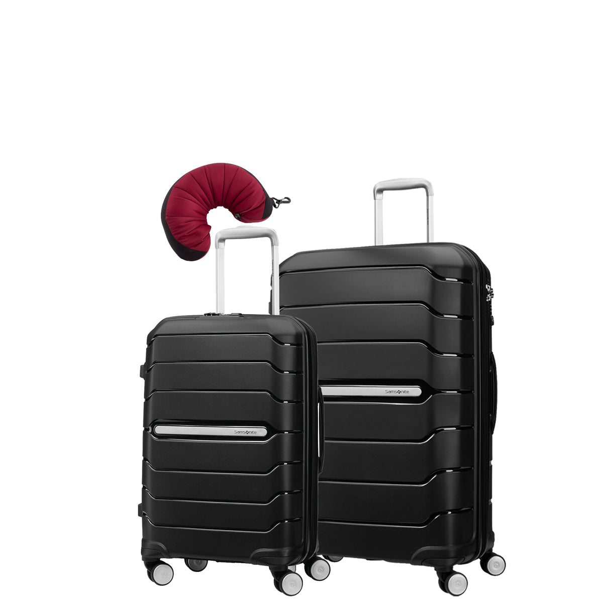 Samsonite Freeform Hardside 3-Piece Bundle | 21 and 28-Inch Spinners, Travel Pillow ( Black , One Size ) Black One Size U1