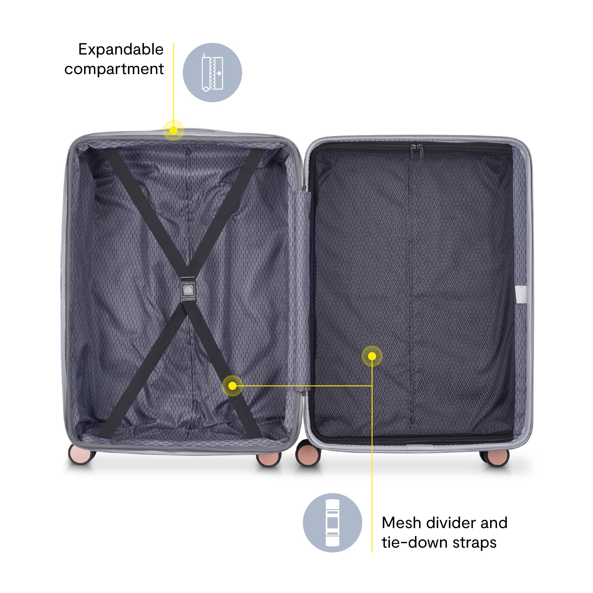 Delsey Alexis Lightweight Luggage, 4-Wheel Spinners Hardshell Suitcase, Expandable with TSA Lock  ( Platinum/Rose Gold , Checked-Medium 25-Inch ) Platinum/Rose Gold Checked Medium 25 Inch U9