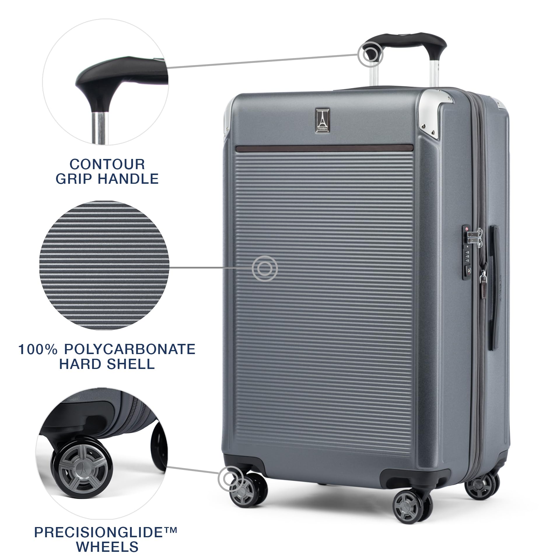Travelpro Platinum Elite Hardside Expandable Spinner Wheel Luggage TSA Lock Hard Shell Polycarbonate Suitcase ( Vintage Grey , Checked- Large 28-Inch ) Vintage Grey Checked Large 28 Inch U1