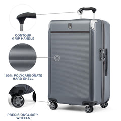 Travelpro Platinum Elite Hardside Expandable Spinner Wheel Luggage TSA Lock Hard Shell Polycarbonate Suitcase ( Vintage Grey , Checked- Large 28-Inch ) Vintage Grey Checked Large 28 Inch U1