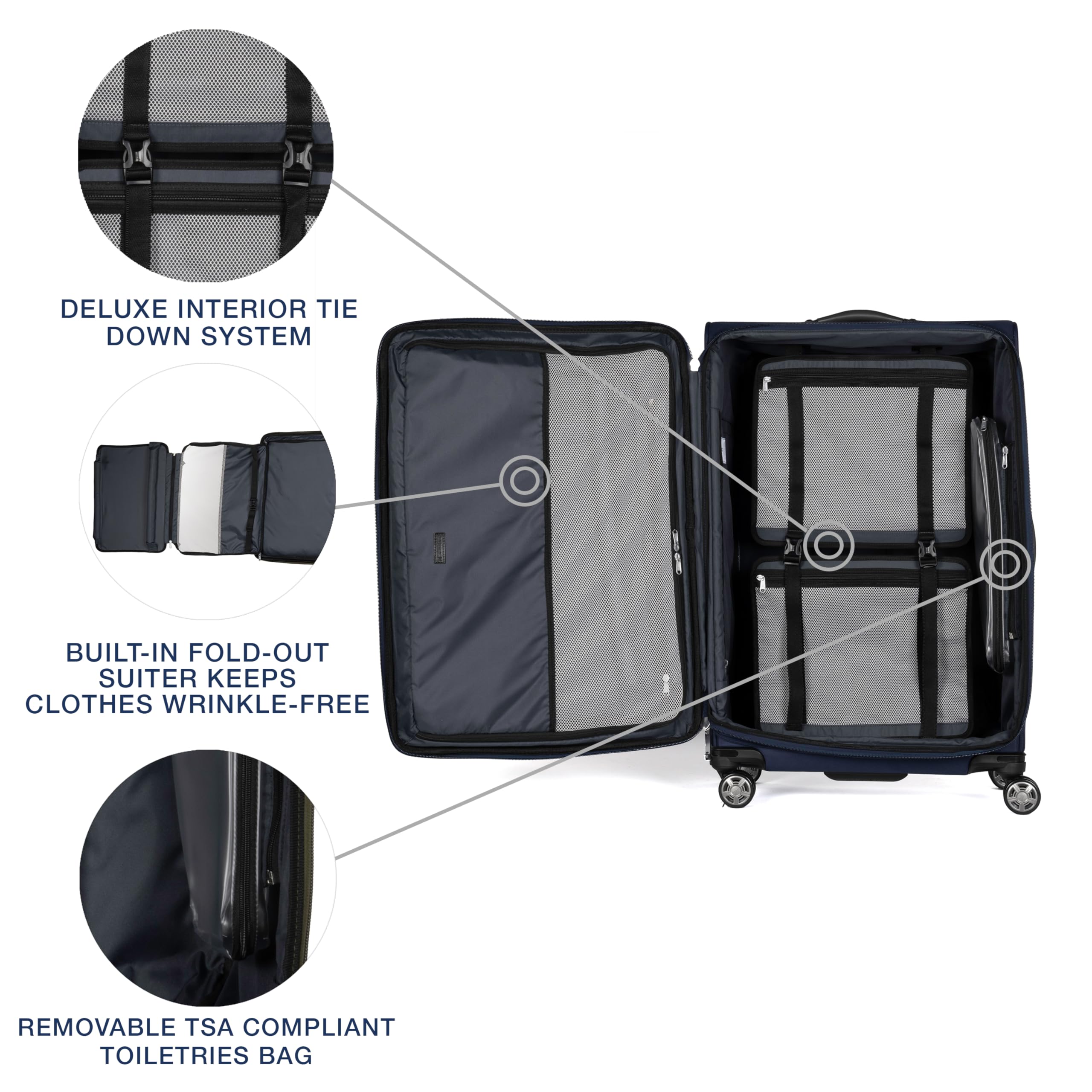 Travelpro Platinum Elite Softside Expandable Checked Luggage, 8 Wheel Spinner Large Suitcase, TSA Lock, Men and Women ( Dark Blue , Checked-Large 29-Inch ) Dark Blue Checked Large 29 Inch U2