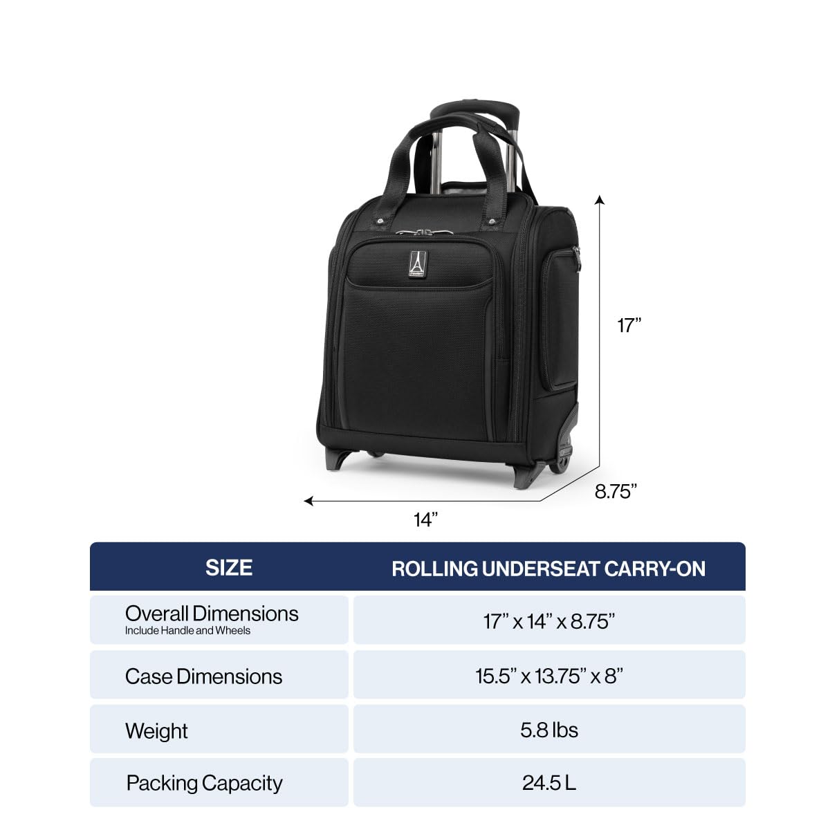 Travelpro Crew Classic Lightweight Softside Luggage, Rolling Underseat Carry on Bag, 14" Laptop or Tablet Sleeve, Men and Women, 17-Inch ( Black , 17-Inch ) Black 17 Inch U1