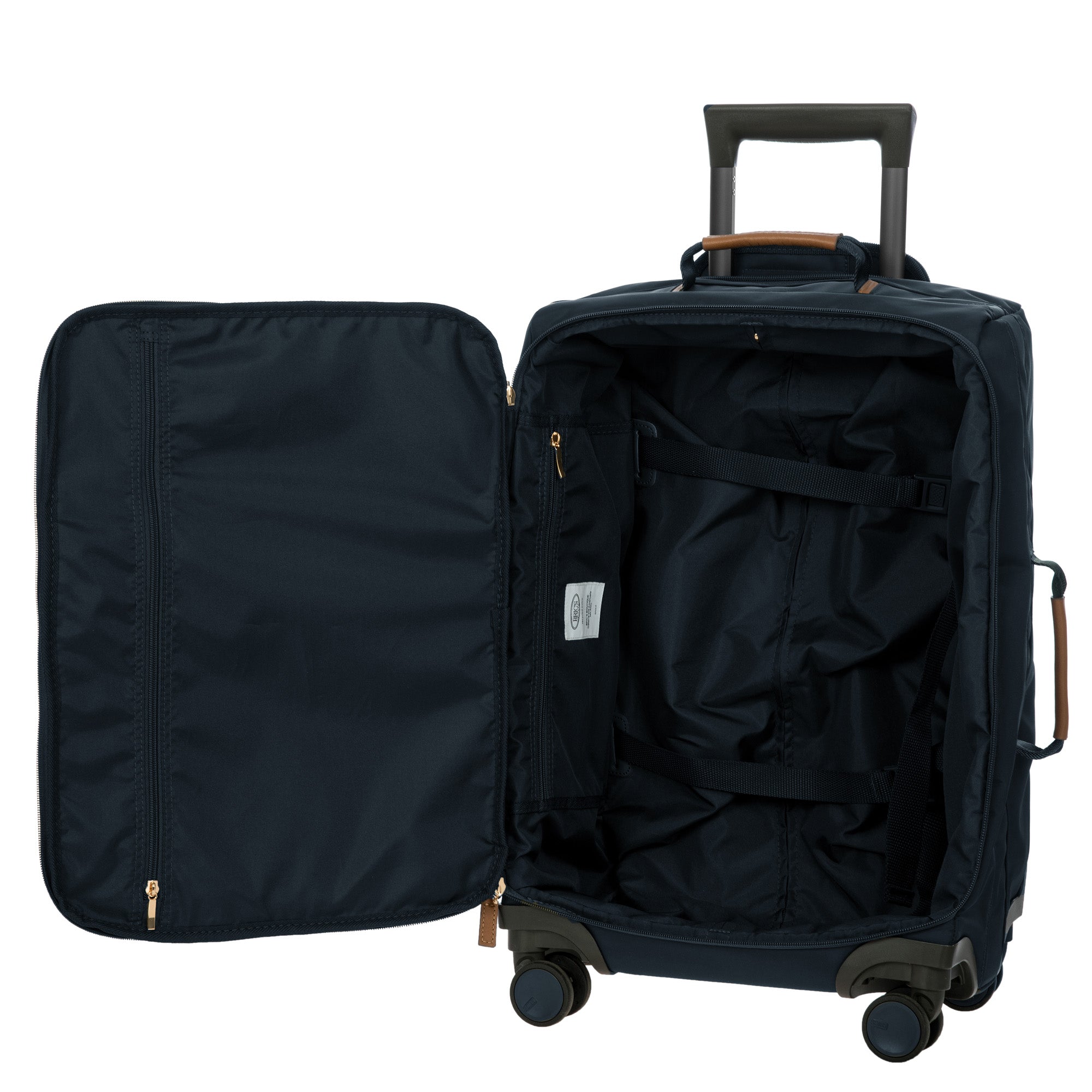 Bric's X-Travel 21 Carry-On Spinner Luxury Softside Luggage with 360 Wheels, Recycled Water-Resistant Fabric, Interior Pockets, and Leather Details ( Navy , One Size ) Navy One Size U2
