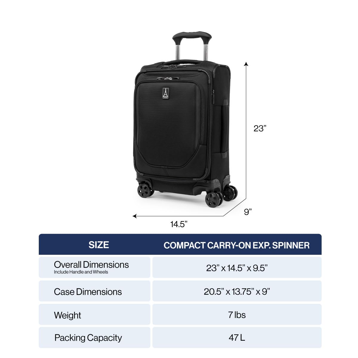 Travelpro Crew Classic Lightweight Softside Expandable Luggage, 2 Wheel Upright Rollaboard Suitcase, Men and Women ( Black , Compact Carry On 20-Inch ) Black Compact Carry On 20 Inch U1