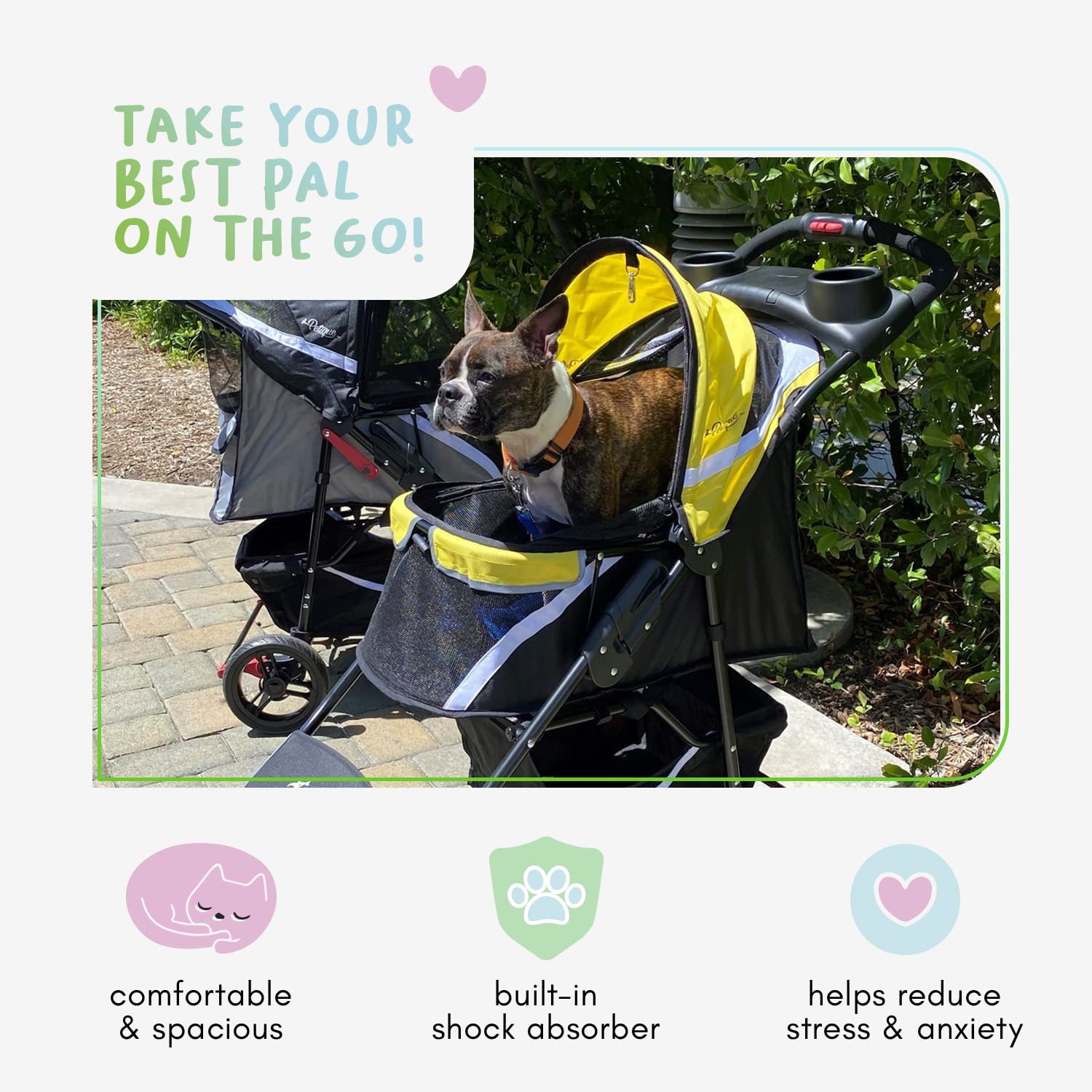 Petique Revolutionary Stroller, Dog Cart for Small to Medium Size Pets, Ventilated Pet Jogger for Cats & Dogs ( Gray , One Size ) Gray One Size U1