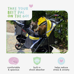 Petique Revolutionary Stroller, Dog Cart for Small to Medium Size Pets, Ventilated Pet Jogger for Cats & Dogs ( Gray , One Size ) Gray One Size U1