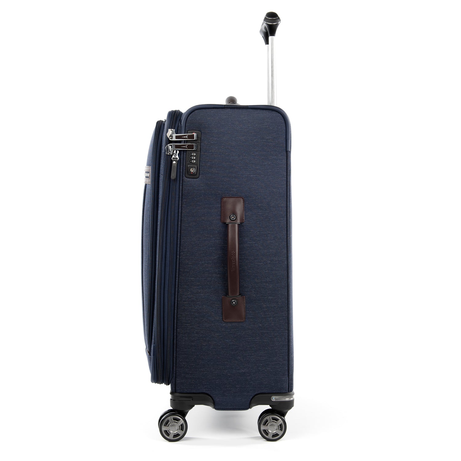 Travelpro Platinum Elite Softside Expandable Luggage, 8 Wheel Spinner Suitcase, USB Port, Suiter, Men and Women True Navy Checked Medium 25 Inch U1