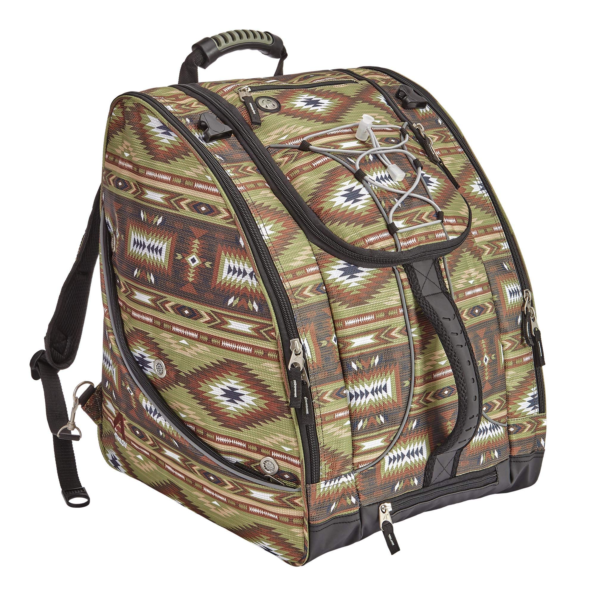 Athalon Everything Ski Boot Bag and Backpack Plus– Ski - Snowboard – Holds Everything – (Ski Boots, Helmet, Goggles, Gloves) ( Earth/Aztec , One Size ) Earth/Aztec One Size U1