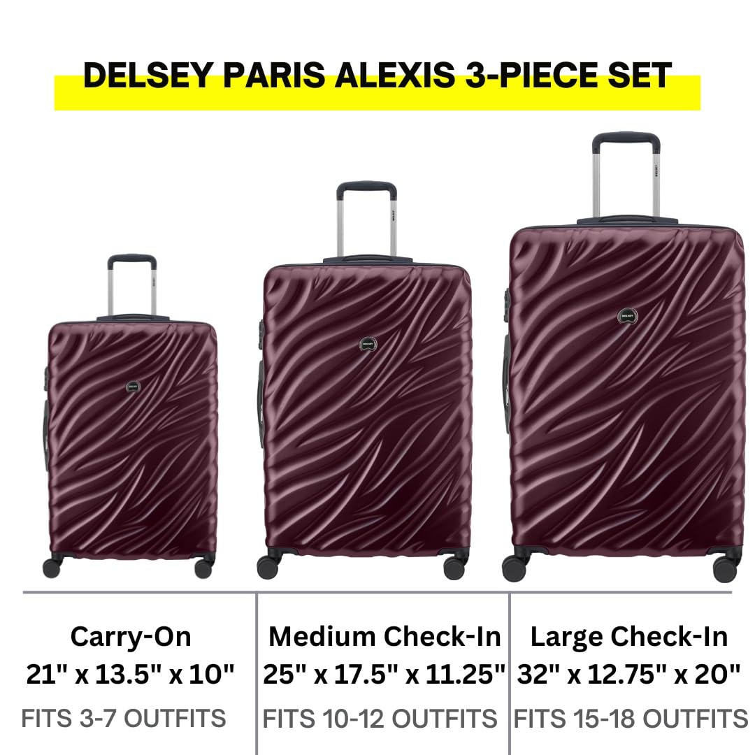 Delsey Alexis Lightweight Luggage, 4-Wheel Spinners Hardshell Suitcase, Expandable with TSA Lock  ( Burgundy , 3-piece Set (21"/25"/29") ) Burgundy 3 Piece Set 21 25 29 U4