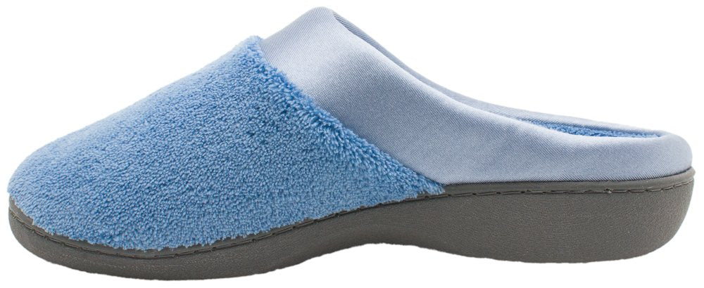 Isotoner Women's Microterry PillowStep Satin Cuff Clog Slippers ( Denim , Small / 6.5-7 B(M) US ) Denim Small 6 5 7 B M US U1